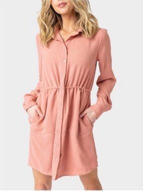 Gibsonlook women’s coral pink textured button down shirt dress size LARGE